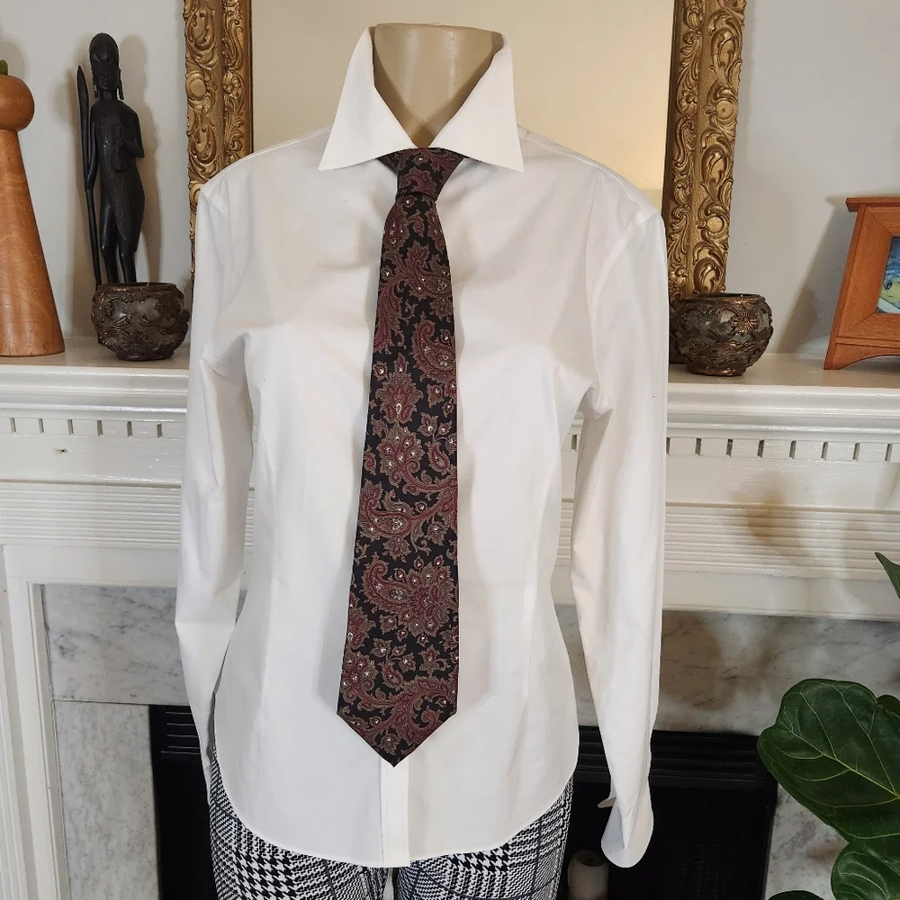 Vintage 80s Christian Dior Silk Black Paisley Tie Red Academia Designer Heritage